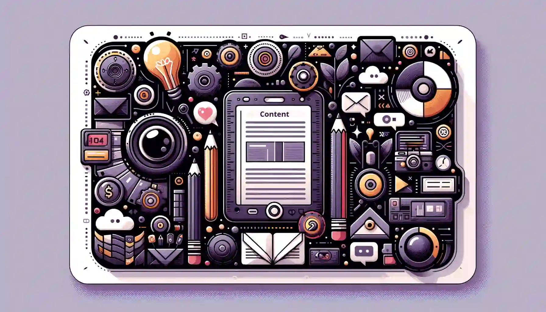 a digital art of a tablet with various objects